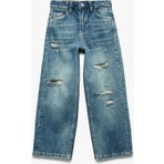 Pamuklu Yıpratma Detaylı Geniş Paça Denim Pantolon