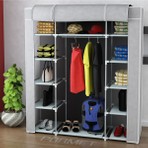 Güçlendirilmiş Plastik Profilli Çift Taraflı Raf, 12 Raf, 60CM Askı, Portatif&bez Dolap-Gri