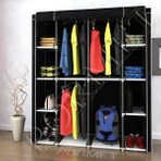 PorBig Geniş Hacimli Ultra Geniş 4 Askılı+12 Raflı Güçlendirilmiş Plastik Profilli Bez Dolap - Siyah