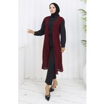Sefa Merve Sade Ince Basic Uzun Yelek Kadın Yelek Büyük Beden Yelek 8763-02 Mürdüm