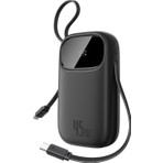 Baseus EnerFill FC31 Dijital Ekranlı Hızlı Şarj Powerbank Dahili Çift USB-C Kablo 10000mAh 45W - Siyah