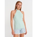 Dilvin 10798 Halter Bağlamalı Yaka Fitilli Triko Bluz-Mint