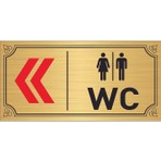Wc Yazılı Sola Ok Işaretli  10CM x 20 cm Gold Metal Levha