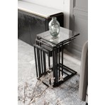 Dekoport Mira Zigon Sehpa Siyah Metal Temperli Şeffaf Cam Modern Tasarım 3 Adet İç İçe Kullanım
