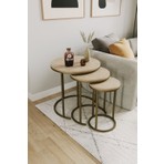 Dekoport Milas 3lü Zigon Sehpa Pirinç Eskitme Rengi Yuvarlak Modern Tasarım 47x55 cm