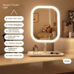 3 Mod LED Işıklı USB Şarjlı Dikdörtgen Masa Üstü Makyaj Aynası Makyaj Aynası Dokunmatik