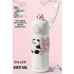 Dıller 480 ml Tek Kapak Çift Kullanım Pipetli/pipetsiz Taşıma El Askılı Vacum Cup/çelik Termos -FFD9317-480