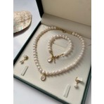 Jovi Atelier Sertifikalı Doğal Beyaz İnci Kolye Bileklik Küpe Set Çelik Aparat Oval Charm Kadın İçin Özel Tasarım
