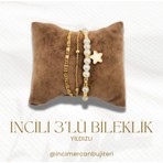 Incili 3'lü Bileklik - Yıldızlı