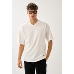 Alexander Gardi Alexandergardı V Yaka Oversize T-Shirt Erkek Basic Tarz Pamuk Kısa Kol Beyaz