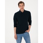 Pierre Cardin Erkek Lacivert Slim Fit Kıvrılmaz Polo Yaka Basic Pike Sweatshirt 50314048-VR033