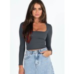 Kare Yaka Uzun Kollu Crop Bluz – Esnek Kumaş, Modern Stil