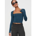 Kare Yaka Uzun Kollu Crop Bluz – Esnek Kumaş, Modern Stil