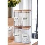 Comprox 4'lü Ahşap Kapaklı Akrilik Organizer Banyo Seti 300 ml Kulak Pamuğu Pamuk Diş İpi
