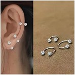 Melantis 3'lü Cerrahi Çelik Kristal Taşlı Piercing Seti Gümüş Renk Doğal Taş Özelliği