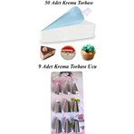 2 Li Set 9 Lu Krema Torbası Ucu + 50 Adet Krema Sıkma Poşeti Krem Şanti Sıkma Torbası Pasta Süsleme