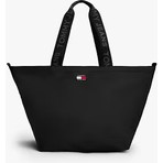 Tommy Hilfiger Tommy Jeans Kadın Yazılı Askılı Tote Omuz Çantası %100 Polyester Siyah Modern Tasarım