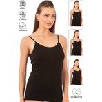 Özkan Underwear 0107 3'lü Paket Kadın %100 Pamuklu Ribana Esnek İp Askılı Örme Atlet Siyah