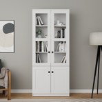 Midoser Lisa 4 Kapaklı Beyaz Vitrin Kitaplık ve Çok Amaçlı Dolap 190 cm Yükseklik Modern Tasarım