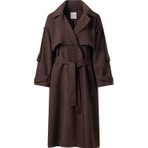 Facette Kadın Oversize Acı Kahve Trençkot Ceket Yaka %100 Polyester Rüzgarlıklı ve Apoletli Model