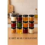 12 Adet 40 ml Metal Kapaklı  Şeffaf Numune Mama Ek Gıda Şekerleme Reçellik Küçük Cam Kavanoz