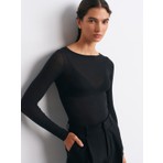 32122 Kayık Yaka Modal Kaşmir Ultra Hafif Bluz-Siyah