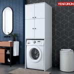 Rani KD120 Çamaşır Makinesi Dolabı 4 Kapaklı 5 Raflı Banyo Dolabı Beyaz