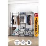 Bofigo 10 Raflı Metal Gardırop Metal Portmanto Açık Gardırop Elbise Dolabı Vestiyer Openix Antrasit