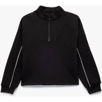 Şardonlu Uzun Kollu Dik Yaka Yarım Fermuarlı Sweatshirt