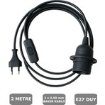 Conana E27 Duylu 2 Metre Arapuarlı (Aç Kapat Anahtar) Fişli Abajur Duyu Seyyar (2X0,50) (Siyah)