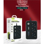 Rose Teknoloji Ftr-02 Termal Akım Korumalı 3 Priz 2 USB 1 Type-C Girişli 2m Kablolu Üçlü Priz