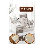 Bayev 2 Adet Office 2 Çekmeceli Beyaz Masa Üstü Düzenleyici 20 x 20 Ölçülerde Ofis Kalemlik Organizer