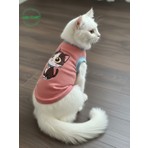 Şeker Pembe Renkli Kedi ve Köpek Kıyafeti Elbisesi Siyah Kedi Baskılı