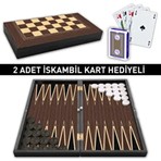 Alpsan Lotus Ceviz Kaplama Tavla Dama Seti 2 Adet İskambil Kart Hediyeli Mıknatıslı Kapama Mekanizması ile