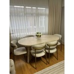 Sezbil Bohem Ahşap Masa Takımı 6 Kişilik Modern Tasarım Oval 90x160 cm Doğal Renkli Sandalyelerle