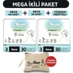 Sleepy Bio Natural Premium Plus Hijyenik Ped Mega Paket Gece 30X2 (60 Adet) + Cüzdan Hediyeli