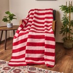 Evidea Soft Çizgili Pamuklu Tv Battaniyesi - Pembe / Kırmızı - 130X170 cm