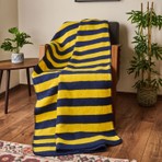 Evidea Soft Çizgili Pamuklu Tv Battaniyesi - Sarı / Lacivert - 130X170 cm