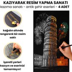Kazıma Çizim Seti – Antik Şehir Eserleri 4 Adet - Gökkuşağı Kağıt | Hediyelik Hobi Seti - Kazıma Kağıdı A3