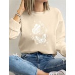 Kelebek Desen Detaylı Bisiklet Yaka Içi Polarlı Sweatshirt