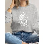 Kelebek Desen Detaylı Bisiklet Yaka Içi Polarlı Sweatshirt