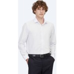 Beyaz Düz Regular Fit Dokuma Klasik Pamuk Karışımlı Gömlek