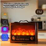 FP-821 Bluetooth Hoparlör & FM Radyo Kahverengi Şömine Görünümlü 25.7 x 14.5 x 19.4 cm Boyut