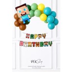PekShop Minecraft Tema Doğum Günü Balon Zinciri Çok Renkli Steve Balonlu Bannerlı Set