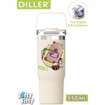 Vagonlife Dıller Tumbler Kapibara 950 ml Tek Kapak Çift Kullanım Pipetli/pipetsiz Taşıma Kulplu Çelik TERMOS-FFDILLERD9358