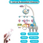 Pilli Işıklı Müzikli Projektörlü Kumandalı Sabitlemeli Dönence Çıngıraklı Dişlikli Bebek Yatıştırıcı Kırmızı ve Mavi