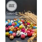 18 mm Karışık Renk Ahşap Boncuk (50 Gram 30 Adet) Delik Çapı 8 mm Yuvarlak Geniş Delik Renkli Tahta