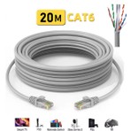 20 Metre Cat6 Internet Kablosu Ethernet Utp Patch High Speed Açık Gri 1000 Mbps
