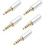 5 Adet - 3.5mm Stereo Jack Metal 3 Pin 4 Boğumlu Erkek Konnektör - Trrs Lehim Tipi Jak - Gri