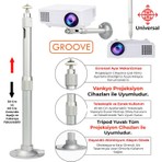 Vankyo Groove 30-60CM Alüminyum Projeksiyon Cihazı Tavan Askı Aparatı Duvar Bağlantı Aparatı Universal Projector Beyaz (360° Dönebilen Tripod Yuvalı)